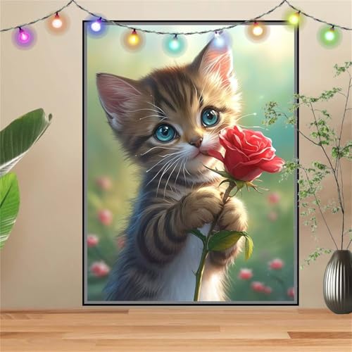 5D Diamond Painting,Diamant Painting Bilder Rose,KäTzchen Full Mosaic Making für Kinder,DIY Diamond Painting Erwachsene groß 50x70cm,Cross Stitch Diamond Painting Bilder für Gift Home Wall Decor D2524 von Reluehu