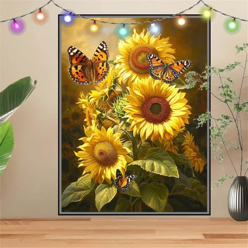 5D Diamond Painting,Diamant Painting Bilder Sonnenblume,Schmetterling Full Mosaic Making für Kinder,DIY Diamond Painting Erwachsene 100x133cm,Cross Stitch Diamond Painting Bilder für Wall Decor D3569 von Reluehu