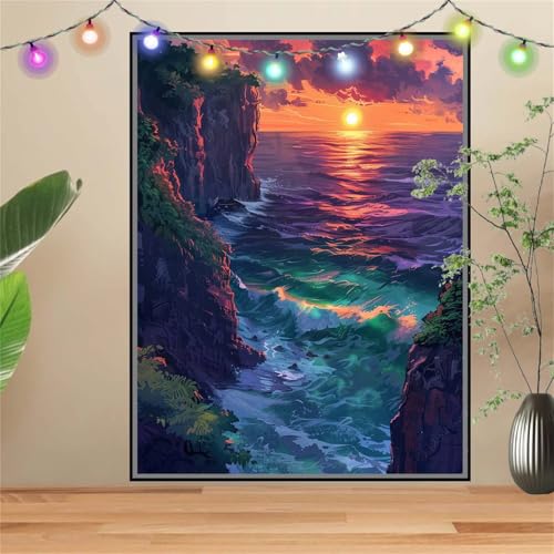 5D Diamond Painting,Diamant Painting Bilder Sonnenuntergang,Meer Full Mosaic Making für Kinder,DIY Diamond Painting Erwachsene groß 40x50cm,Cross Stitch Diamond Painting Bilder für Wall Decor D3443 von Reluehu