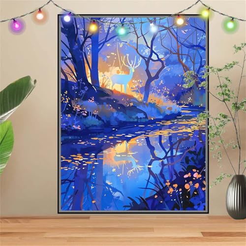 5D Diamond Painting,Diamant Painting Bilder Wald,Hirsch Full Mosaic Making für Kinder,DIY Diamond Painting Erwachsene groß 100x133cm,Cross Stitch Diamond Painting Bilder für Gift Home Wall Decor D2929 von Reluehu