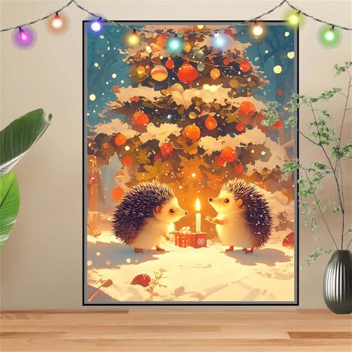 5D Diamond Painting,Diamant Painting Bilder Weihnachtsbaum,Igel Full Mosaic Making für Kinder,DIY Diamond Painting Erwachsene groß 50x70cm,Cross Stitch Diamond Painting Bilder für Wall Decor D3044 von Reluehu