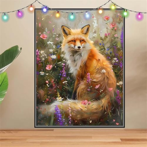 5D Diamond Painting Erwachsene Blumen,Fuchs,DIY Diamant Painting Bilder Kinder 40x50cm,Crystal Strass Stickerei Painting Diamant Malerei Kit,Diamant Crystal Arts Craft für Geschenk Wand Decor F6773 von Reluehu