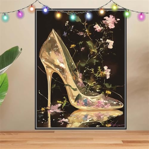 5D Diamond Painting Erwachsene Blumen,Kristallschuhe,DIY Diamant Painting Bilder Kinder 50x70cm,Crystal Strass Stickerei Painting Diamant Malerei Kit,Diamant Crystal Arts Craft für Wand Decor F6854 von Reluehu