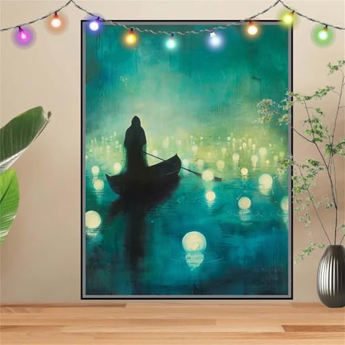 5D Diamond Painting Erwachsene Boot,Fluss,DIY Diamant Painting Bilder Kinder 60x80cm,Crystal Strass Stickerei Painting Diamant Malerei Kit,Diamant Crystal Arts Craft für Geschenk Wand Decor D3615 von Reluehu