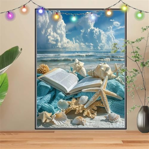 5D Diamond Painting Erwachsene BüCher,Muscheln,DIY Diamant Painting Bilder Kinder (120x160cm),Crystal Strass Stickerei Painting Diamant Malerei Kit,Diamant Crystal Arts Craft für Wand Decor D-3100 von Reluehu