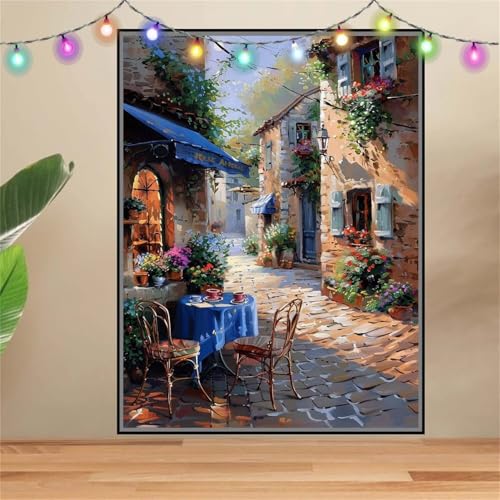 5D Diamond Painting Erwachsene Café,Landschaft,DIY Diamant Painting Bilder Kinder 70x90cm,Crystal Strass Stickerei Painting Diamant Malerei Kit,Diamant Crystal Arts Craft für Geschenk Wand Decor F7176 von Reluehu