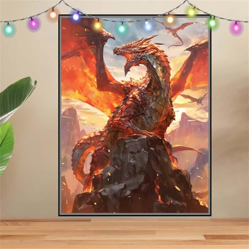 5D Diamond Painting Erwachsene Drache,Berg,DIY Diamant Painting Bilder Kinder 40x50cm,Crystal Strass Stickerei Painting Diamant Malerei Kit,Diamant Crystal Arts Craft für Geschenk Wand Decor F7493 von Reluehu