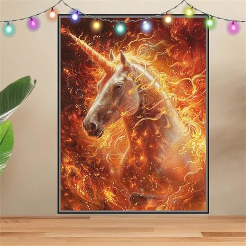 5D Diamond Painting Erwachsene Flamme,Einhorn,DIY Diamant Painting Bilder Kinder 30x40cm,Crystal Strass Stickerei Painting Diamant Malerei Kit,Diamant Crystal Arts Craft für Geschenk Wand Decor F6972 von Reluehu