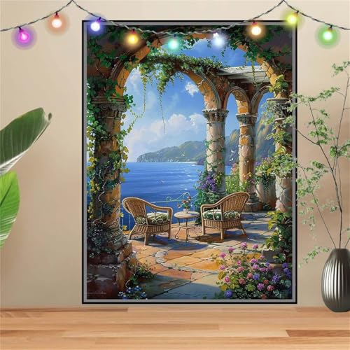 5D Diamond Painting Erwachsene Griechenland,Meer,DIY Diamant Painting Bilder Kinder (30x40cm),Crystal Strass Stickerei Painting Diamant Malerei Kit,Diamant Crystal Arts Craft für Wand Decor D-3492 von Reluehu