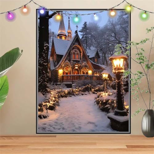 5D Diamond Painting Erwachsene HüTte,Schneeszene,DIY Diamant Painting Bilder Kinder 100x133cm,Crystal Strass Stickerei Painting Diamant Malerei Kit,Diamant Crystal Arts Craft für Wand Decor D3819 von Reluehu