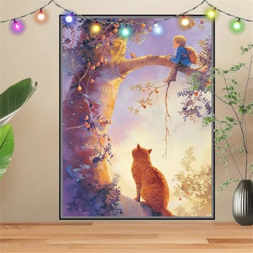 5D Diamond Painting Erwachsene Katze,Baum,DIY Diamant Painting Bilder Kinder 120x160cm,Crystal Strass Stickerei Painting Diamant Malerei Kit,Diamant Crystal Arts Craft für Geschenk Wand Decor D2020 von Reluehu