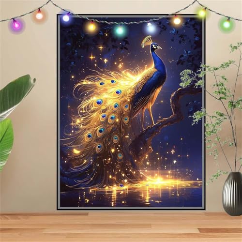 5D Diamond Painting Erwachsene Pfau,Bach,DIY Diamant Painting Bilder Kinder (60x80cm),Crystal Strass Stickerei Painting Diamant Malerei Kit,Diamant Crystal Arts Craft für Geschenk Wand Decor D-2055 von Reluehu