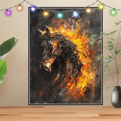 5D Diamond Painting Erwachsene Pferd,Flamme,DIY Diamant Painting Bilder Kinder 80x107cm,Crystal Strass Stickerei Painting Diamant Malerei Kit,Diamant Crystal Arts Craft für Geschenk Wand Decor D2377 von Reluehu