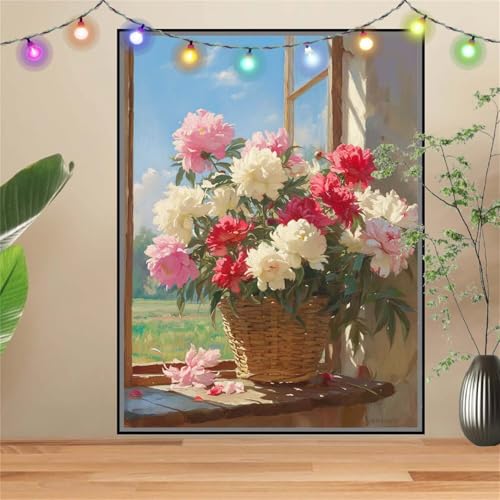 5D Diamond Painting Erwachsene Pfingstrose,Landschaft,DIY Diamant Painting Bilder Kinder 50x70cm,Crystal Strass Stickerei Painting Diamant Malerei Kit,Diamant Crystal Arts Craft für Wand Decor D2654 von Reluehu