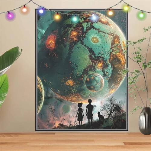 5D Diamond Painting Erwachsene Planet Katze,DIY Diamant Painting Bilder Kinder 120x160cm,Crystal Strass Stickerei Painting Diamant Malerei Kit,Diamant Crystal Arts Craft für Geschenk Wand Decor D3980 von Reluehu