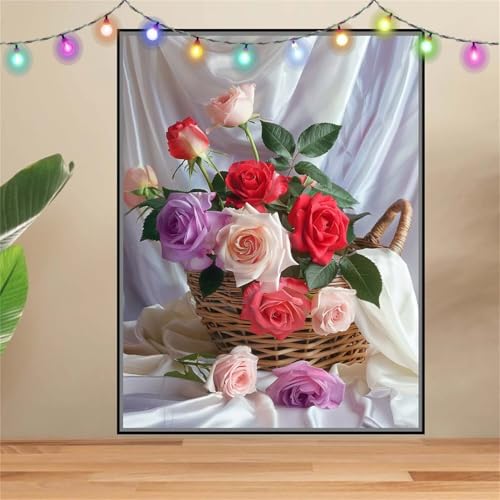 5D Diamond Painting Erwachsene Rose,Blume,DIY Diamant Painting Bilder Kinder 30x40cm,Crystal Strass Stickerei Painting Diamant Malerei Kit,Diamant Crystal Arts Craft für Geschenk Wand Decor F7772 von Reluehu