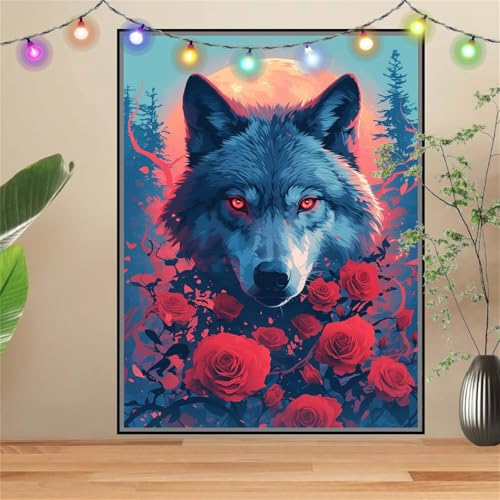 5D Diamond Painting Erwachsene Rose,Wolf,DIY Diamant Painting Bilder Kinder (50x70cm),Crystal Strass Stickerei Painting Diamant Malerei Kit,Diamant Crystal Arts Craft für Geschenk Wand Decor D-2494 von Reluehu