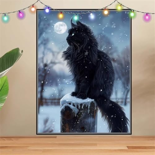 5D Diamond Painting Erwachsene Schwarze Katze,Mond,DIY Diamant Painting Bilder Kinder 50x70cm,Crystal Strass Stickerei Painting Diamant Malerei Kit,Diamant Crystal Arts Craft für Wand Decor F6614 von Reluehu