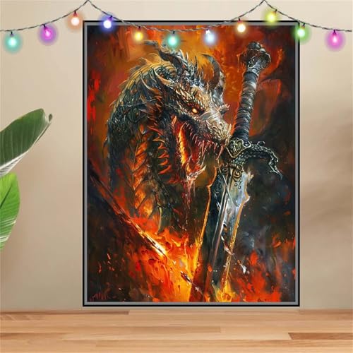 5D Diamond Painting Erwachsene Schwert,Drache,DIY Diamant Painting Bilder Kinder 30x40cm,Crystal Strass Stickerei Painting Diamant Malerei Kit,Diamant Crystal Arts Craft für Geschenk Wand Decor F7052 von Reluehu