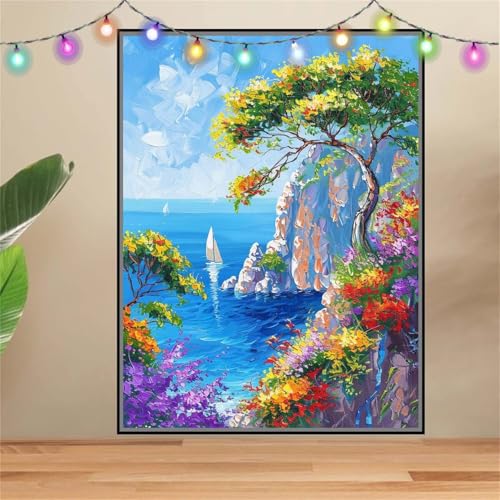 5D Diamond Painting Erwachsene Segelboot,Baum,DIY Diamant Painting Bilder Kinder 80x107cm,Crystal Strass Stickerei Painting Diamant Malerei Kit,Diamant Crystal Arts Craft für Geschenk Wand Decor F5857 von Reluehu