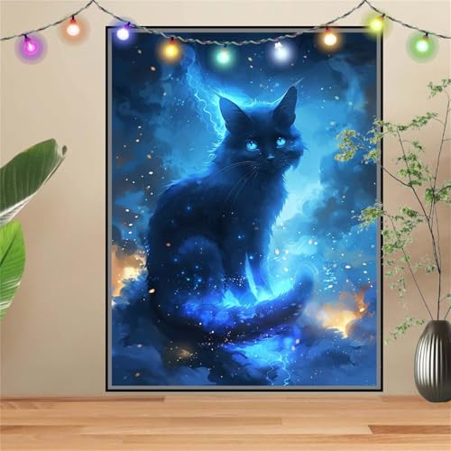 5D Diamond Painting Erwachsene Sternenhimmel,Katze,DIY Diamant Painting Bilder Kinder 40x50cm,Crystal Strass Stickerei Painting Diamant Malerei Kit,Diamant Crystal Arts Craft für Wand Decor D3893 von Reluehu