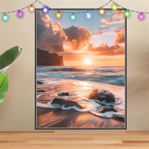 5D Diamond Painting Erwachsene Strand,Sonnenuntergang,DIY Diamant Painting Bilder Kinder 30x40cm,Crystal Strass Stickerei Painting Diamant Malerei Kit,Diamant Crystal Arts Craft für Wand Decor F6452 von Reluehu