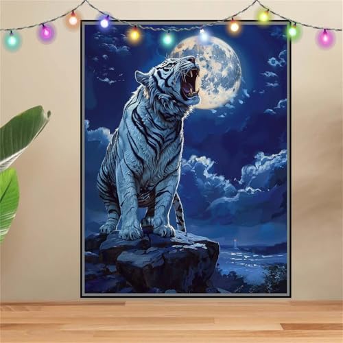 5D Diamond Painting Erwachsene Tiger,Mond,DIY Diamant Painting Bilder Kinder 40x50cm,Crystal Strass Stickerei Painting Diamant Malerei Kit,Diamant Crystal Arts Craft für Geschenk Wand Decor F7373 von Reluehu