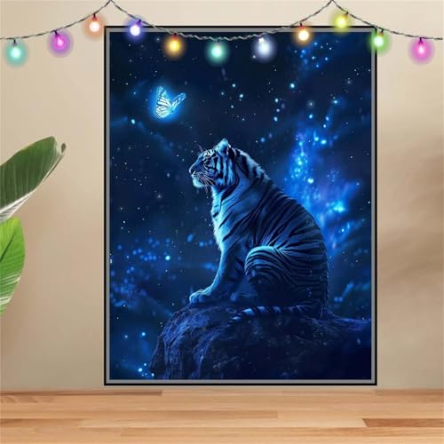 5D Diamond Painting Erwachsene Tiger,Schmetterling,DIY Diamant Painting Bilder Kinder 40x50cm,Crystal Strass Stickerei Painting Diamant Malerei Kit,Diamant Crystal Arts Craft für Wand Decor F7333 von Reluehu