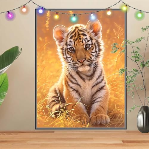 5D Diamond Painting Erwachsene Tigerjunges,Tier,DIY Diamant Painting Bilder Kinder (30x40cm),Crystal Strass Stickerei Painting Diamant Malerei Kit,Diamant Crystal Arts Craft für Wand Decor D-3692 von Reluehu