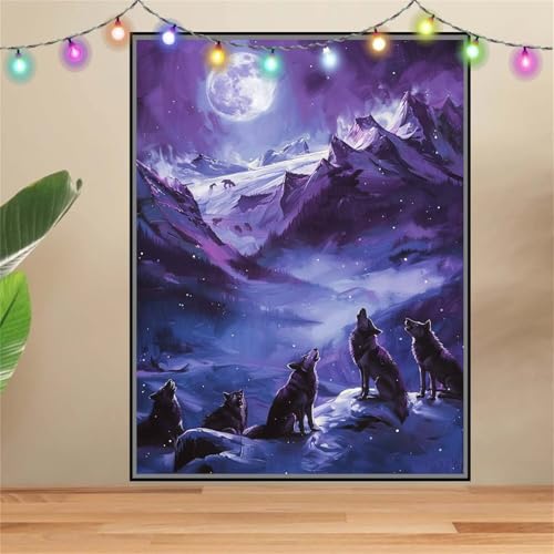 5D Diamond Painting Erwachsene Wolf,Schneeberg,DIY Diamant Painting Bilder Kinder 40x50cm,Crystal Strass Stickerei Painting Diamant Malerei Kit,Diamant Crystal Arts Craft für Geschenk Wand Decor F7293 von Reluehu