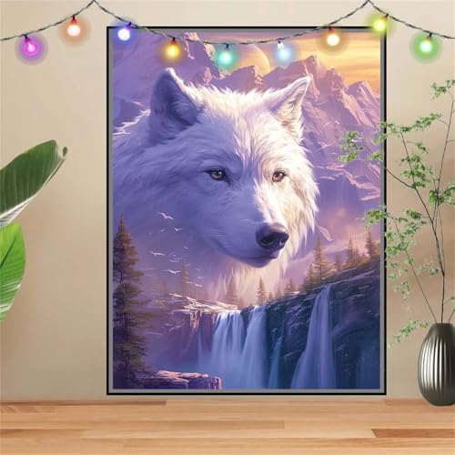 5D Diamond Painting Erwachsene Wolf,Wasserfall,DIY Diamant Painting Bilder Kinder 70x90cm,Crystal Strass Stickerei Painting Diamant Malerei Kit,Diamant Crystal Arts Craft für Geschenk Wand Decor D2096 von Reluehu