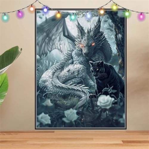 5D Drache,Leopard Diamond Painting Set,Diamant Painting Bilder Erwachsene groß 120x160cm,DIY Diamant Kristall Strass Stickerei Bilder Painting nach Zahlen,Diamanten Painting für Home Wanddeko F7470 von Reluehu