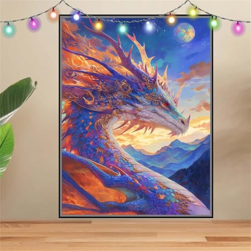 5D Drachenmond Diamond Painting Set,Full Diamant Painting Bilder Erwachsene groß (120x160cm),DIY Diamant Kristall Strass Stickerei Bilder Painting nach Zahlen,Diamanten Painting für Wanddeko F-7510 von Reluehu