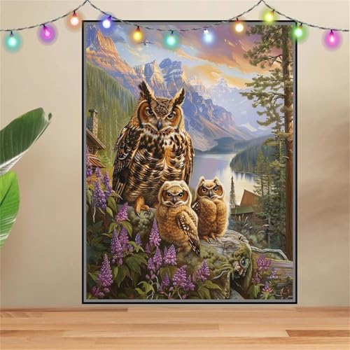 5D Eule,Bach Diamond Painting Set,Full Diamant Painting Bilder Erwachsene groß 100x133cm,DIY Diamant Kristall Strass Stickerei Bilder Painting nach Zahlen,Diamanten Painting für Home Wanddeko F7749 von Reluehu