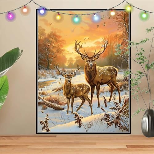 5D Hirsch,Sonnenuntergang Diamond Painting Set,Diamant Painting Bilder Erwachsene groß 50x70cm,DIY Diamant Kristall Strass Stickerei Bilder Painting nach Zahlen,Diamanten Painting für Wanddeko D2304 von Reluehu