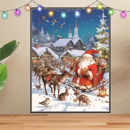 5D Hirsch,Weihnachtsmann Diamond Painting Set,Diamant Painting Bilder Erwachsene groß 40x50cm,DIY Diamant Kristall Strass Stickerei Bilder Painting nach Zahlen,Diamanten Painting für Wanddeko F7543 von Reluehu