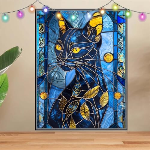 5D Katze,Tier Diamond Painting Set,Full Diamant Painting Bilder Erwachsene groß (100x133cm),DIY Diamant Kristall Strass Stickerei Bilder Painting nach Zahlen,Diamanten Painting für Wanddeko F-7669 von Reluehu