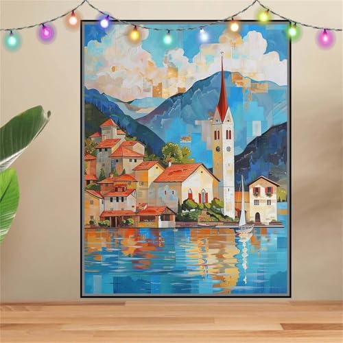 5D Kirche,Segelboot Diamond Painting Set,Diamant Painting Bilder Erwachsene groß (100x133cm),DIY Diamant Kristall Strass Stickerei Bilder Painting nach Zahlen,Diamanten Painting für Wanddeko F-7069 von Reluehu