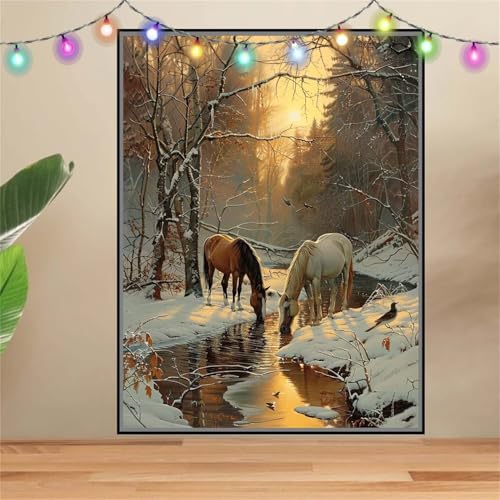 5D Landschaft,Pferd Diamond Painting Set,Diamant Painting Bilder Erwachsene groß (100x133cm),DIY Diamant Kristall Strass Stickerei Bilder Painting nach Zahlen,Diamanten Painting für Wanddeko F-6069 von Reluehu