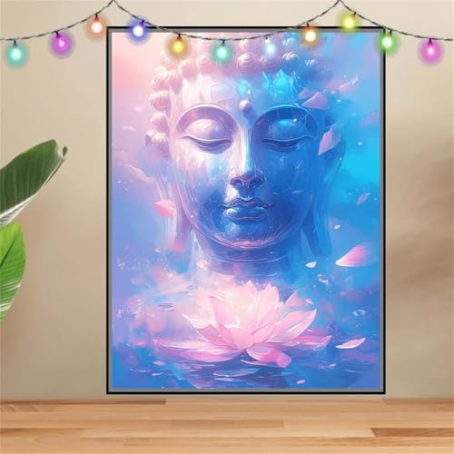 5D Lotus,Buddha Diamond Painting Set,Full Diamant Painting Bilder Erwachsene groß (60x80cm),DIY Diamant Kristall Strass Stickerei Bilder Painting nach Zahlen,Diamanten Painting für Wanddeko F-7425 von Reluehu