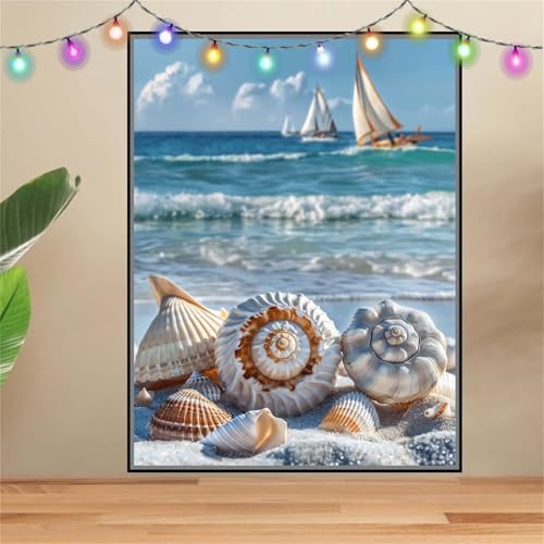 5D Muschel,Segelboot Diamond Painting Set,Diamant Painting Bilder Erwachsene groß (60x80cm),DIY Diamant Kristall Strass Stickerei Bilder Painting nach Zahlen,Diamanten Painting für Wanddeko F-6425 von Reluehu