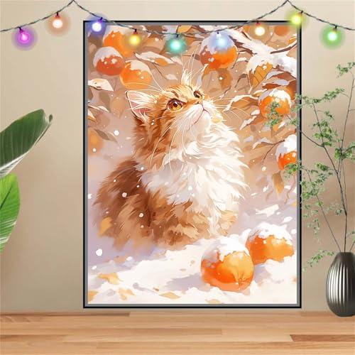 5D Orange,Katze Diamond Painting Set,Full Diamant Painting Bilder Erwachsene groß 70x90cm,DIY Diamant Kristall Strass Stickerei Bilder Painting nach Zahlen,Diamanten Painting für Home Wanddeko D2026 von Reluehu