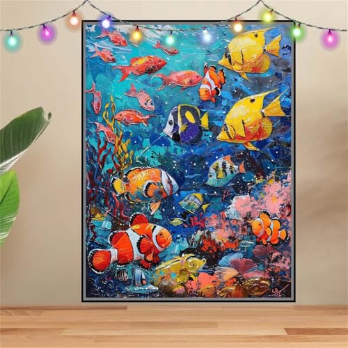 5D Ozean,Fisch Diamond Painting Set,Full Diamant Painting Bilder Erwachsene groß (100x133cm),DIY Diamant Kristall Strass Stickerei Bilder Painting nach Zahlen,Diamanten Painting für Wanddeko F-6549 von Reluehu