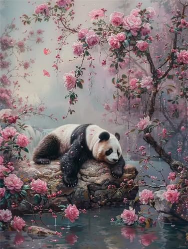 5D Pfingstrose,Panda Diamond Painting Set,Diamant Painting Bilder Erwachsene groß 30x40cm,DIY Diamant Kristall Strass Stickerei Bilder Painting nach Zahlen,Diamanten Painting für Home Wanddeko C1055 von Reluehu