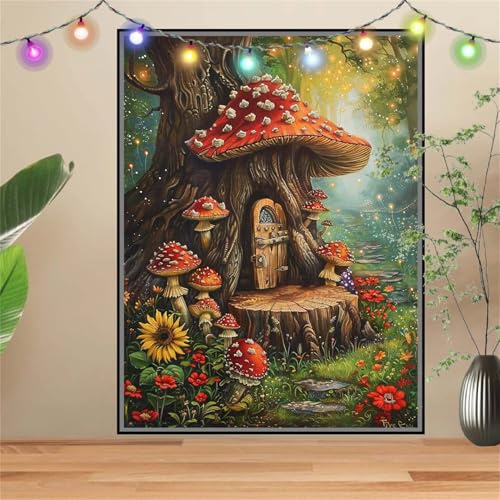 5D Pilz,Baum Diamond Painting Set,Full Diamant Painting Bilder Erwachsene groß 80x107cm,DIY Diamant Kristall Strass Stickerei Bilder Painting nach Zahlen,Diamanten Painting für Home Wanddeko D2627 von Reluehu