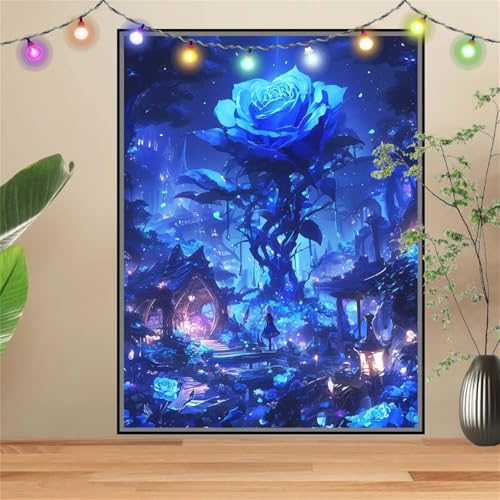 5D Rose,Schloss Diamond Painting Set,Full Diamant Painting Bilder Erwachsene groß 60x80cm,DIY Diamant Kristall Strass Stickerei Bilder Painting nach Zahlen,Diamanten Painting für Home Wanddeko D2465 von Reluehu