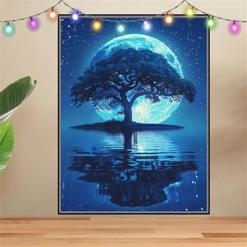 5D See,Mond Diamond Painting Set,Full Diamant Painting Bilder Erwachsene groß (50x70cm),DIY Diamant Kristall Strass Stickerei Bilder Painting nach Zahlen,Diamanten Painting für Home Wanddeko F-6664 von Reluehu