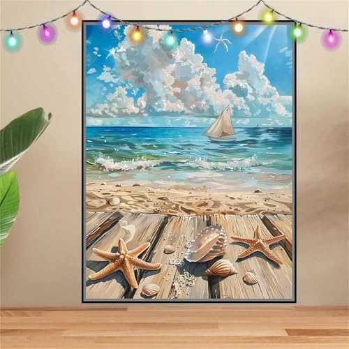 5D Seestern,Segelboot Diamond Painting Set,Diamant Painting Bilder Erwachsene groß (50x70cm),DIY Diamant Kristall Strass Stickerei Bilder Painting nach Zahlen,Diamanten Painting für Wanddeko F-6504 von Reluehu