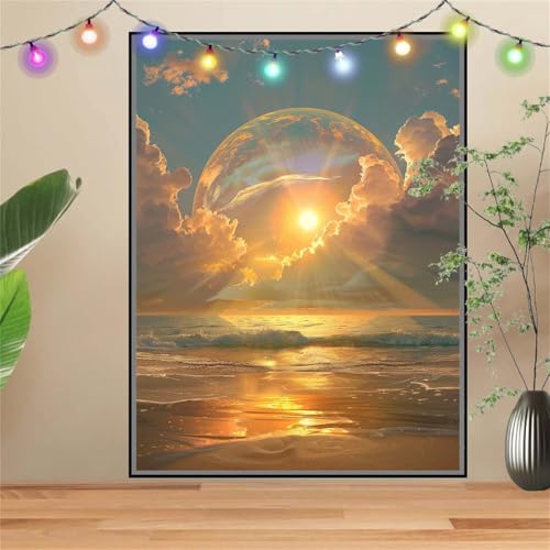 5D Sonnenuntergang,Meer Diamond Painting Set,Diamant Painting Bilder Erwachsene groß 50x70cm,DIY Diamant Kristall Strass Stickerei Bilder Painting nach Zahlen,Diamanten Painting für Wanddeko D3424 von Reluehu