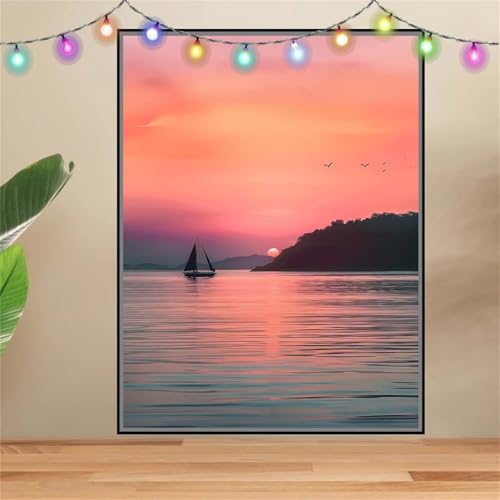 5D Sonnenuntergang Diamond Painting Set,Diamant Painting Bilder Erwachsene groß (100x133cm),DIY Diamant Kristall Strass Stickerei Bilder Painting nach Zahlen,Diamanten Painting für Wanddeko F-5869 von Reluehu